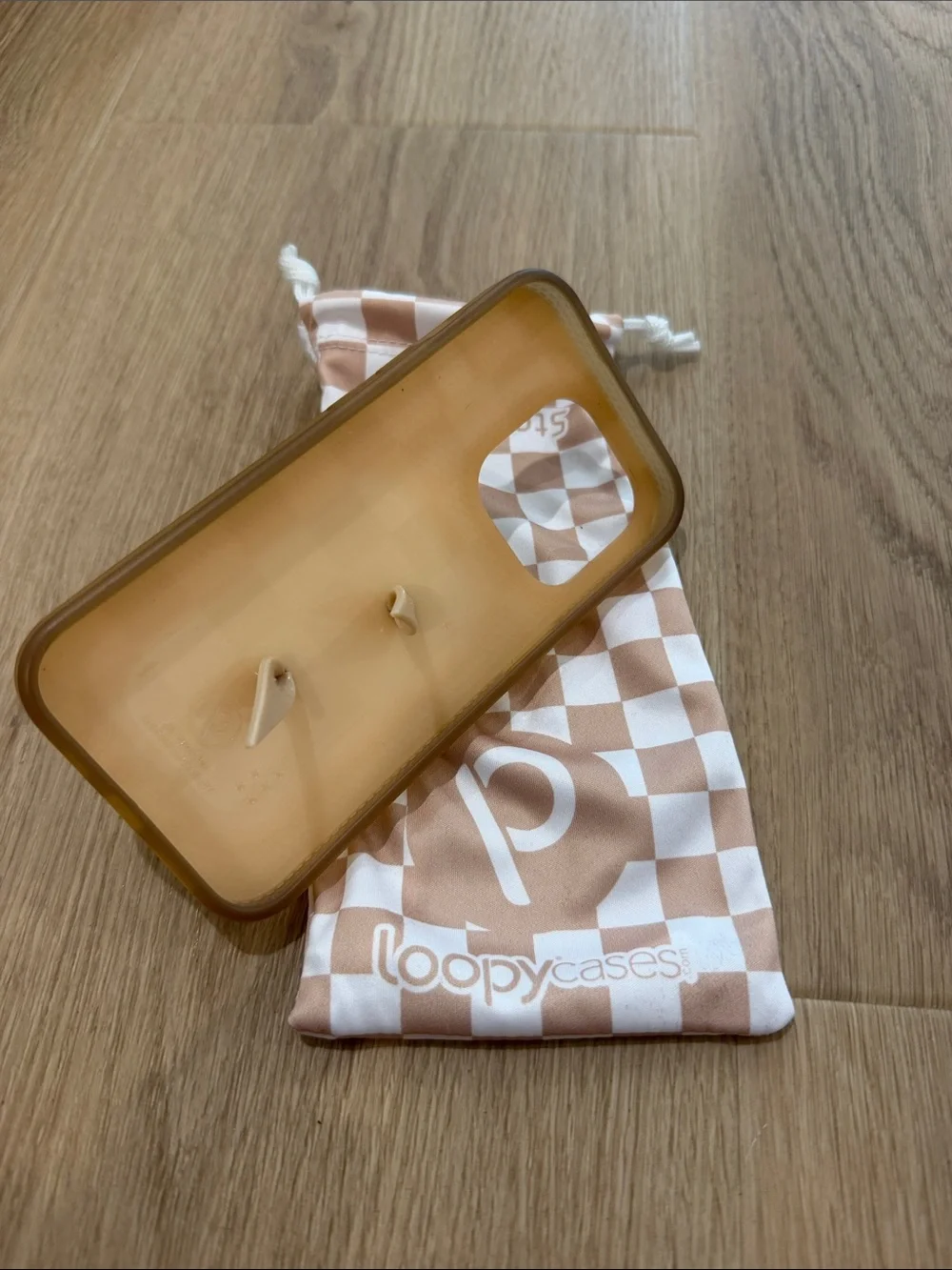 Loopy Case Beige and White Checkerboard Phone Case with Strap